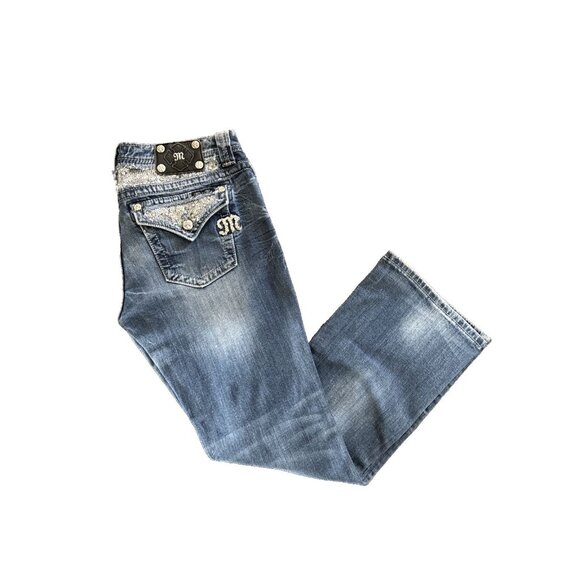 Miss Me Y2K Jeans Bling Rhinestone Back Flap Bootcut MED Wash JE5731E4R Size 31 - Picture 1 of 16